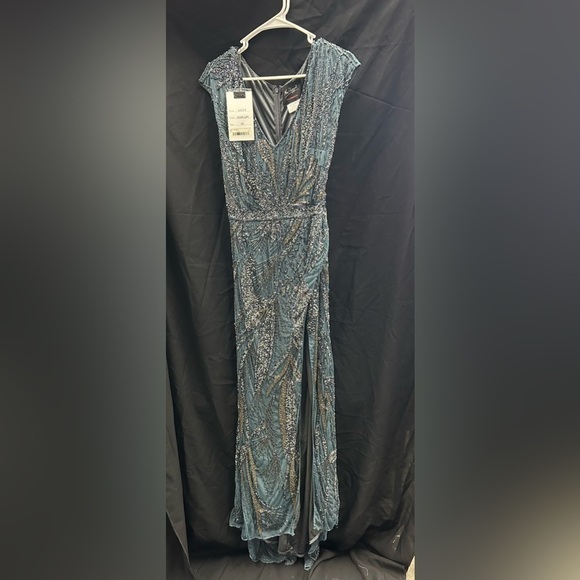 Mac Duggal 5227 NWT High Slit Beaded Dress in Charcoal - Picture 6 of 9